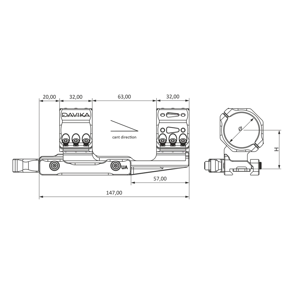 34 mm richtkijkermontage cantilever | Picatinny QD Ergo-basis